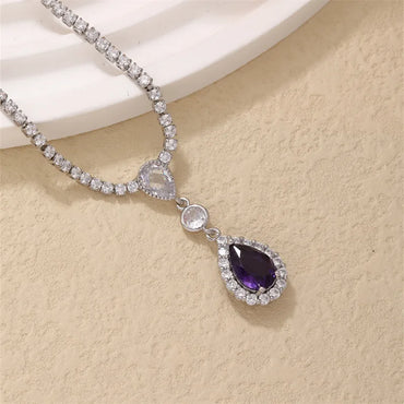 Wholesale IG Style Glam Simple Style Water Droplets Copper Plating Inlay Rhodium Plated Zircon Pendant Necklace