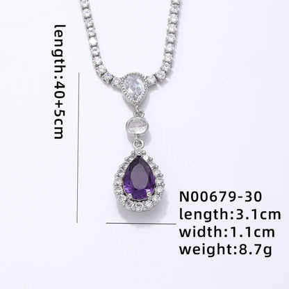 Wholesale IG Style Glam Simple Style Water Droplets Copper Plating Inlay Rhodium Plated Zircon Pendant Necklace