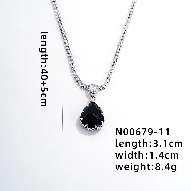 Wholesale IG Style Glam Simple Style Water Droplets Copper Plating Inlay Rhodium Plated Zircon Pendant Necklace