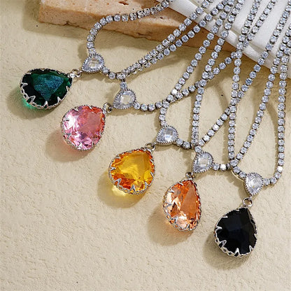 Wholesale IG Style Glam Simple Style Water Droplets Copper Plating Inlay Rhodium Plated Zircon Pendant Necklace