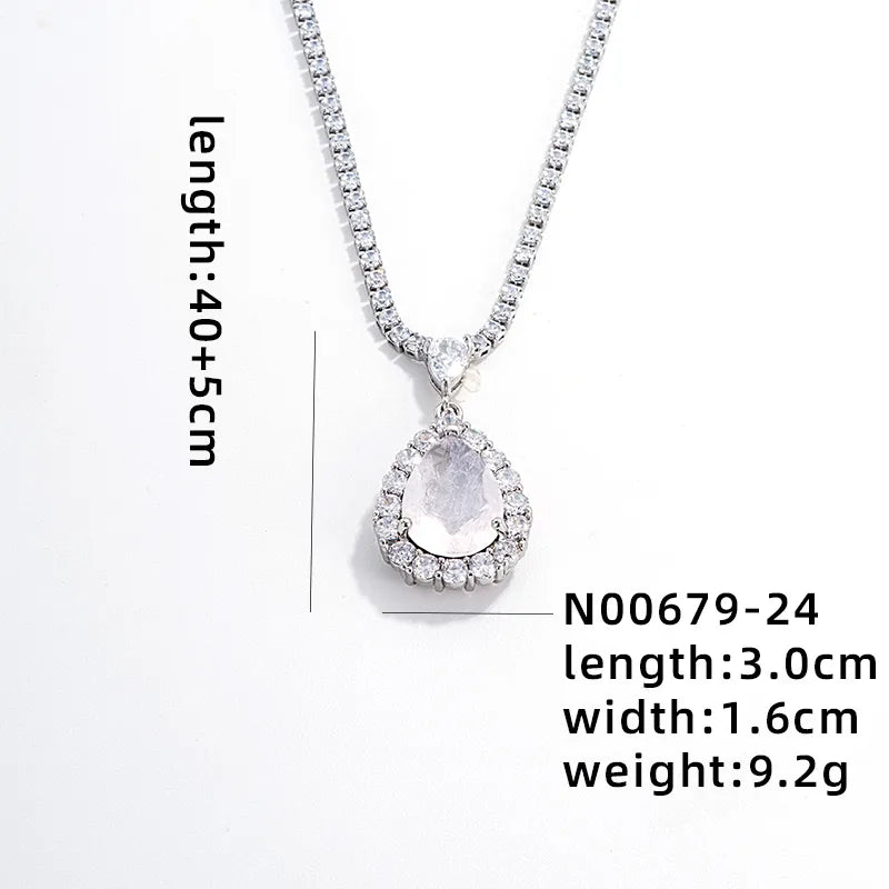 Wholesale IG Style Glam Simple Style Water Droplets Copper Plating Inlay Rhodium Plated Zircon Pendant Necklace