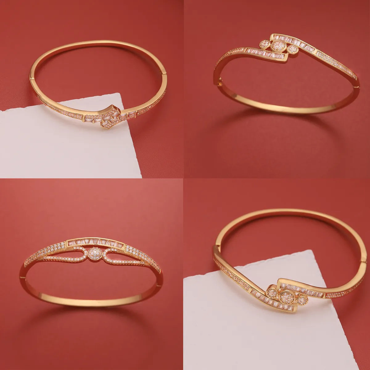 Ig Style Glam Xuping Solid Color Copper Plating Inlay Zircon 18k Gold Plated Bangle