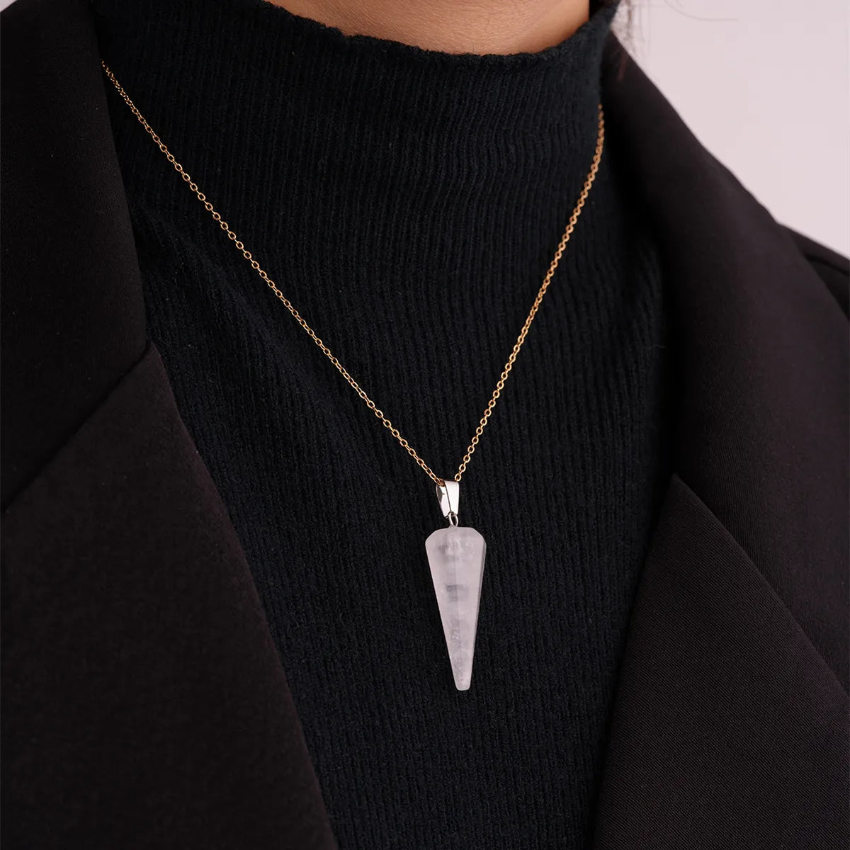 Ig Style Handmade Simple Style Geometric Stainless Steel Natural Stone Pendant Necklace