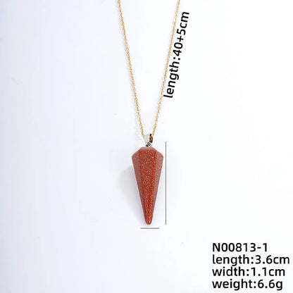 Ig Style Handmade Simple Style Geometric Stainless Steel Natural Stone Pendant Necklace