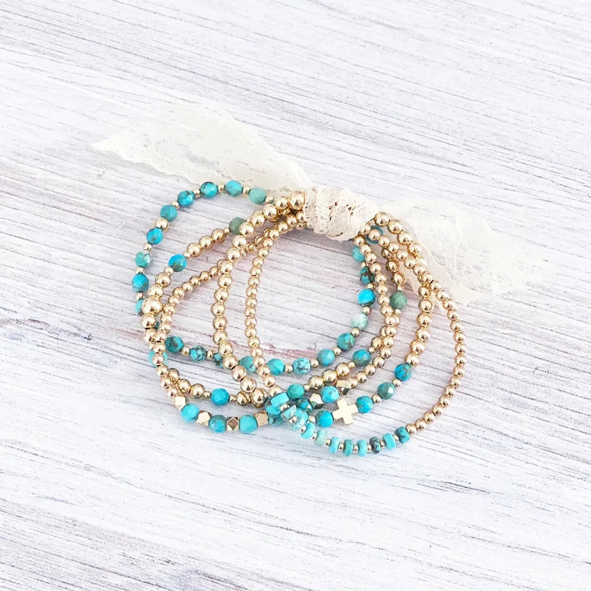 IG Style Handmade Simple Style Round Beaded Turquoise Copper Bracelets In Bulk