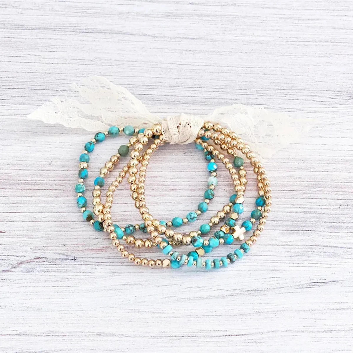 IG Style Handmade Simple Style Round Beaded Turquoise Copper Bracelets In Bulk