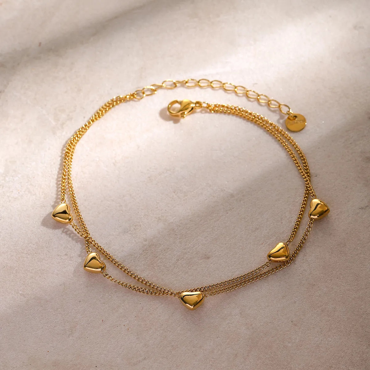 IG Style Hawaiian Heart Shape Solid Color 304 Stainless Steel Plating 16K Gold Plated Women'S Anklet