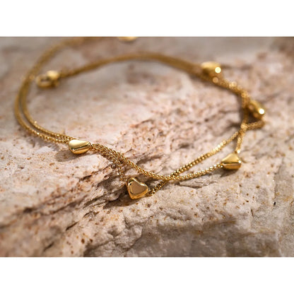 IG Style Hawaiian Heart Shape Solid Color 304 Stainless Steel Plating 16K Gold Plated Women'S Anklet