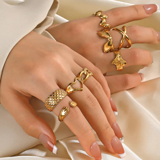 Ig Style Heart Shape Butterfly Stainless Steel Plating 18k Gold Plated Open Rings