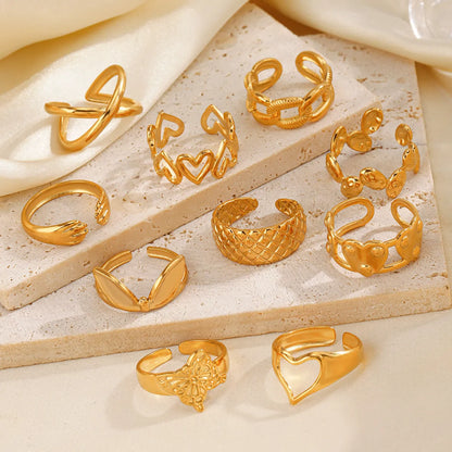 Ig Style Heart Shape Butterfly Stainless Steel Plating 18k Gold Plated Open Rings