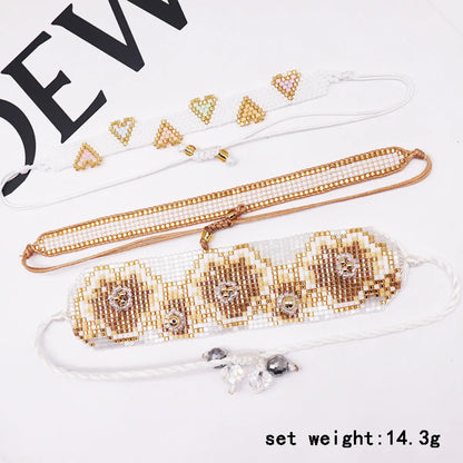 IG Style Heart Shape Flower Glass Knitting Women's Bracelets