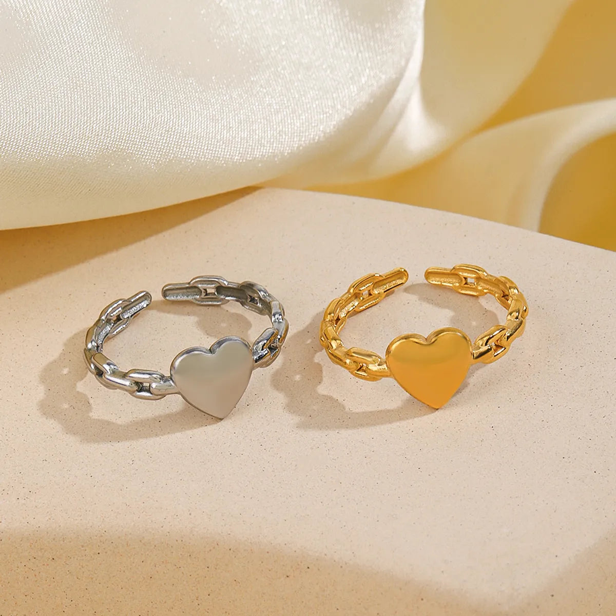 Ig Style Heart Shape Stainless Steel Plating 18k Gold Plated Open Rings