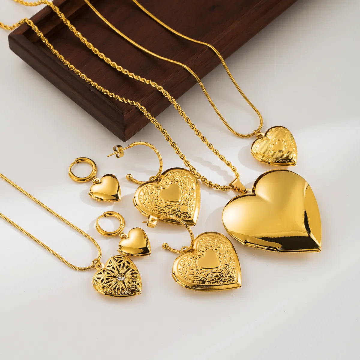 Ig Style Heart Shape Stainless Steel Plating Inlay Zircon 18k Gold Plated Earrings Necklace