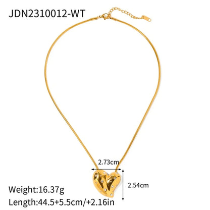 Wholesale Jewelry IG Style Heart Shape 304 Stainless Steel Rhinestones Pendant Necklace