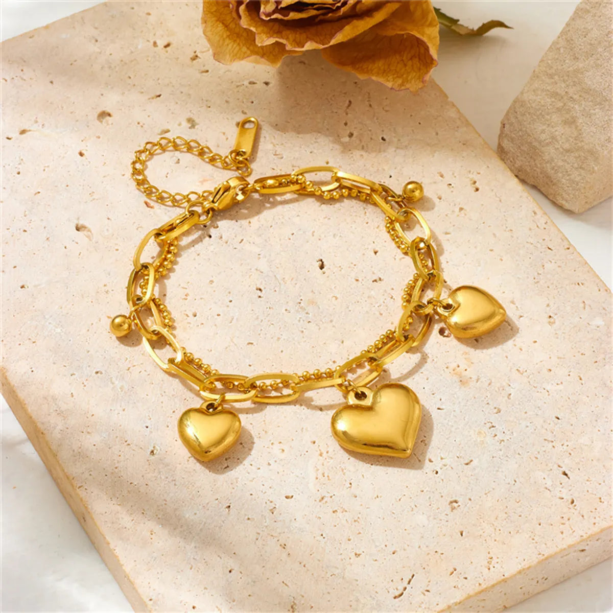 IG Style Heart Shape Titanium Steel 18K Gold Plated Titanium Steel Bracelets In Bulk