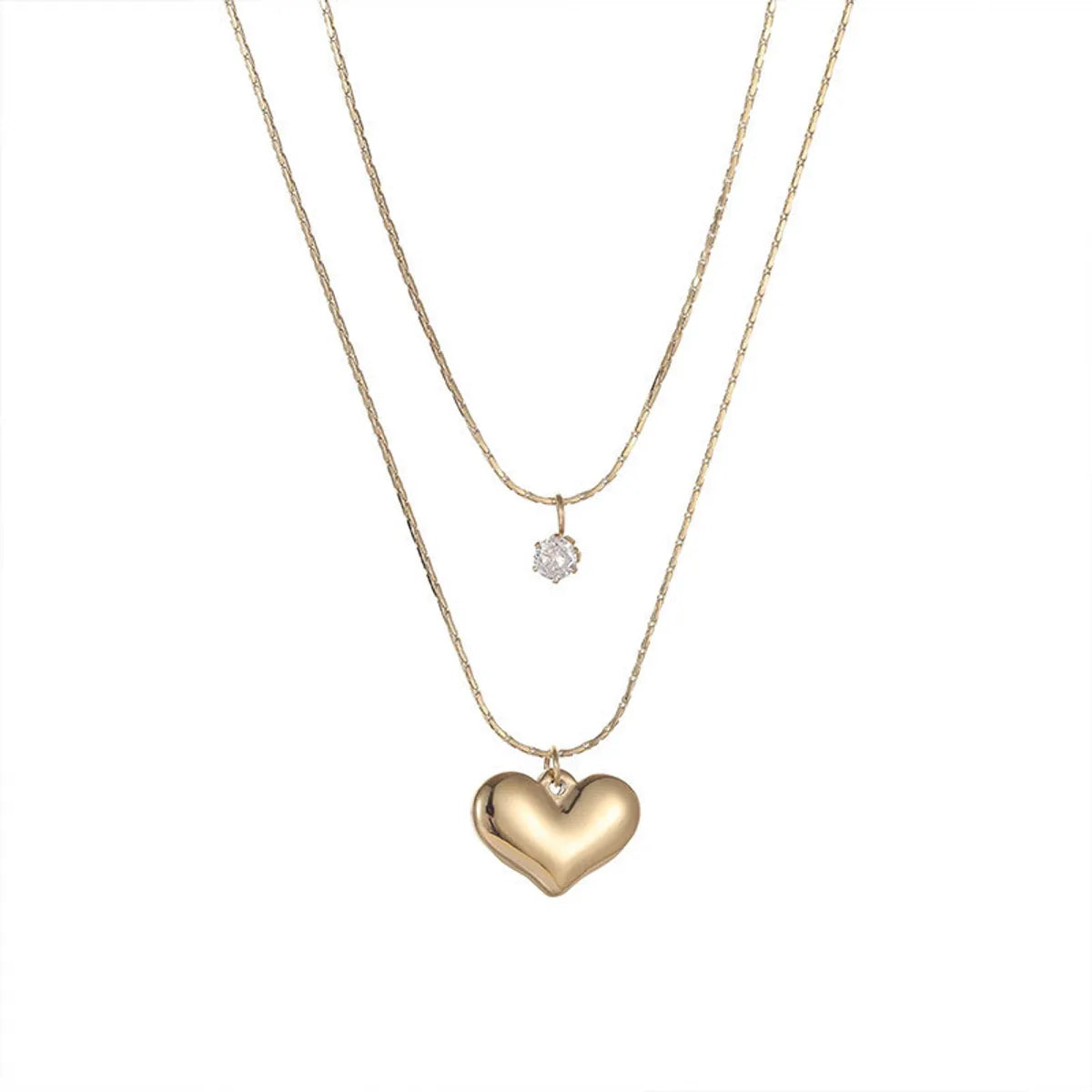 304 Stainless Steel 18K Gold Plated IG Style Plating Inlay Heart Shape Artificial Rhinestones Layered Necklaces