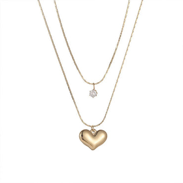 304 Stainless Steel 18K Gold Plated IG Style Plating Inlay Heart Shape Artificial Rhinestones Layered Necklaces