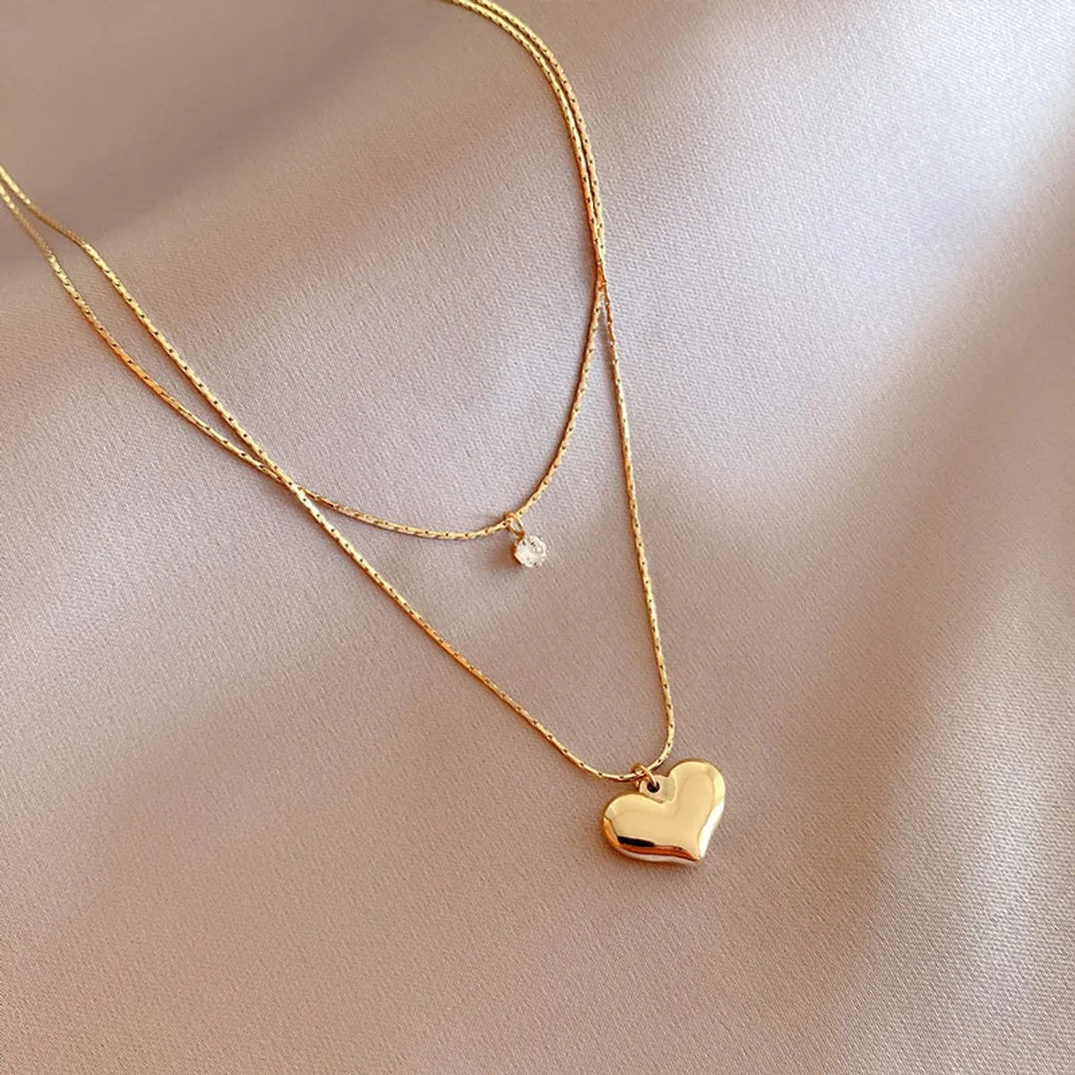 304 Stainless Steel 18K Gold Plated IG Style Plating Inlay Heart Shape Artificial Rhinestones Layered Necklaces