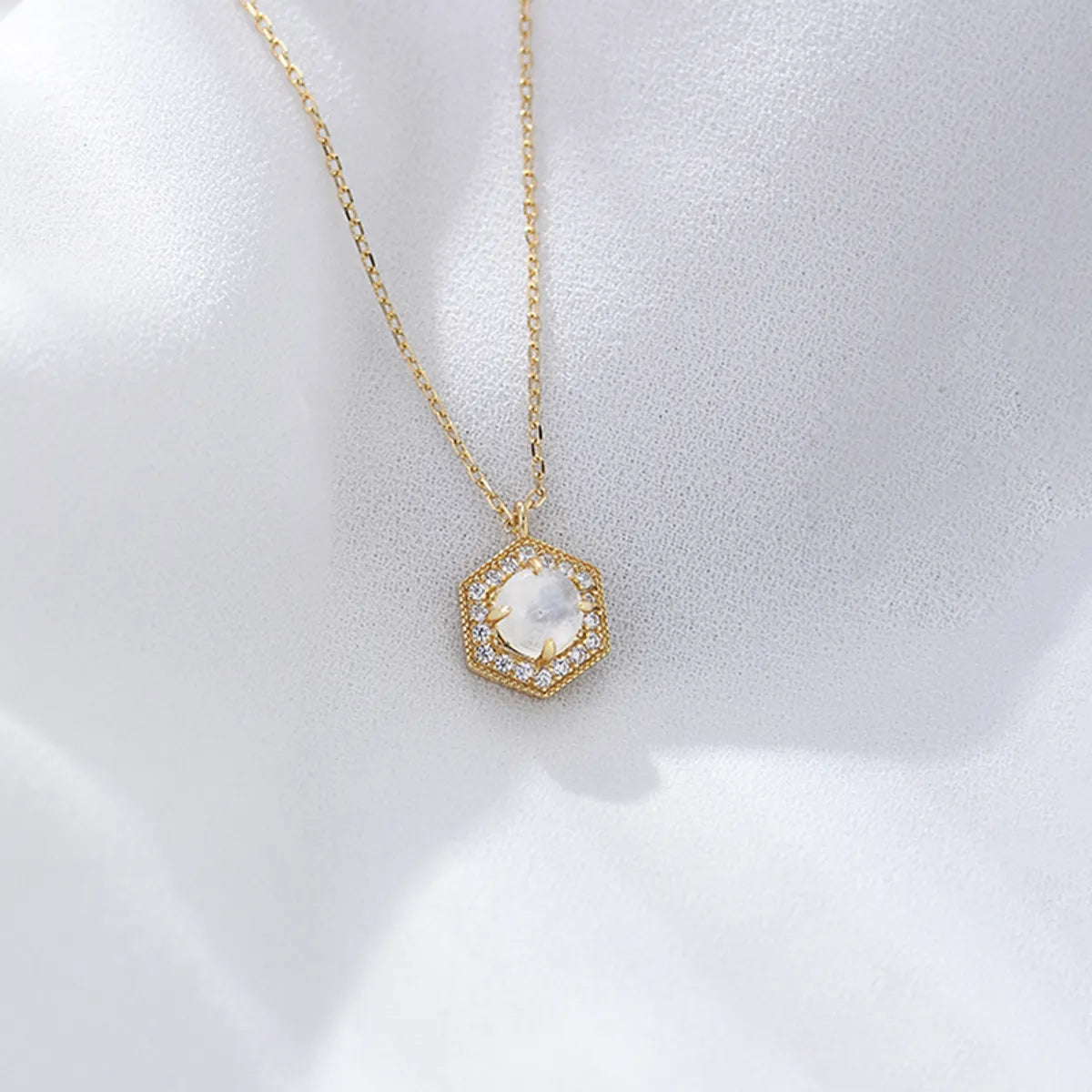 Ig Style Hexagon Sterling Silver Plating Inlay Natural Stone 14k Gold Plated Rhodium Plated Pendant Necklace