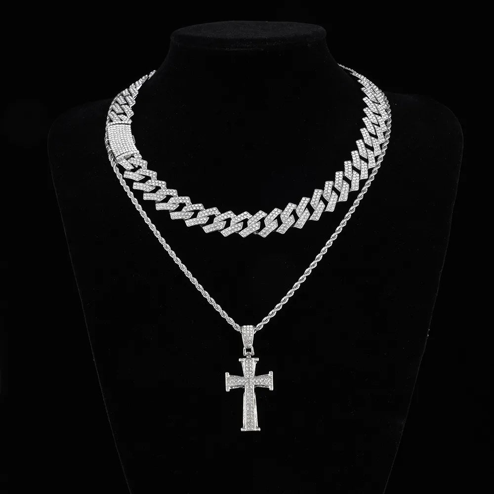 IG Style Hip-Hop Cross Rhinestones Zinc Alloy Wholesale Charms Pendant Necklace