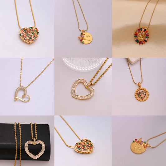 Wholesale Jewelry IG Style Hip-Hop Shiny Heart Shape 304 Stainless Steel Copper Zircon Plating Inlay Pendant Necklace