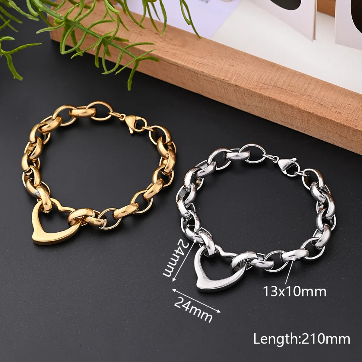 IG Style Hip-Hop Streetwear Oval Heart Shape 304 Stainless Steel 18K Gold Plated Bracelets In Bulk