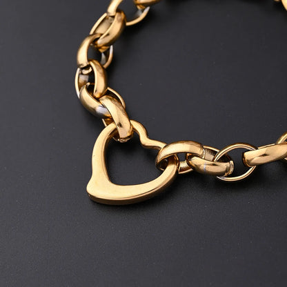 IG Style Hip-Hop Streetwear Oval Heart Shape 304 Stainless Steel 18K Gold Plated Bracelets In Bulk