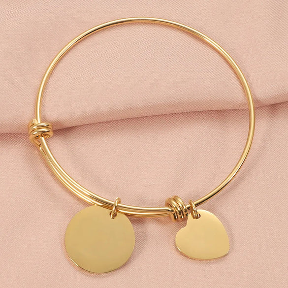 IG Style Korean Style Customization Laser Engraving Heart Shape 304 Stainless Steel 18K Gold Plated Rose Gold Plated Bangle In Bulk