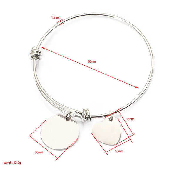 IG Style Korean Style Customization Laser Engraving Heart Shape 304 Stainless Steel 18K Gold Plated Rose Gold Plated Bangle In Bulk