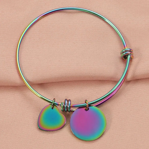 IG Style Korean Style Customization Laser Engraving Heart Shape 304 Stainless Steel 18K Gold Plated Rose Gold Plated Bangle In Bulk