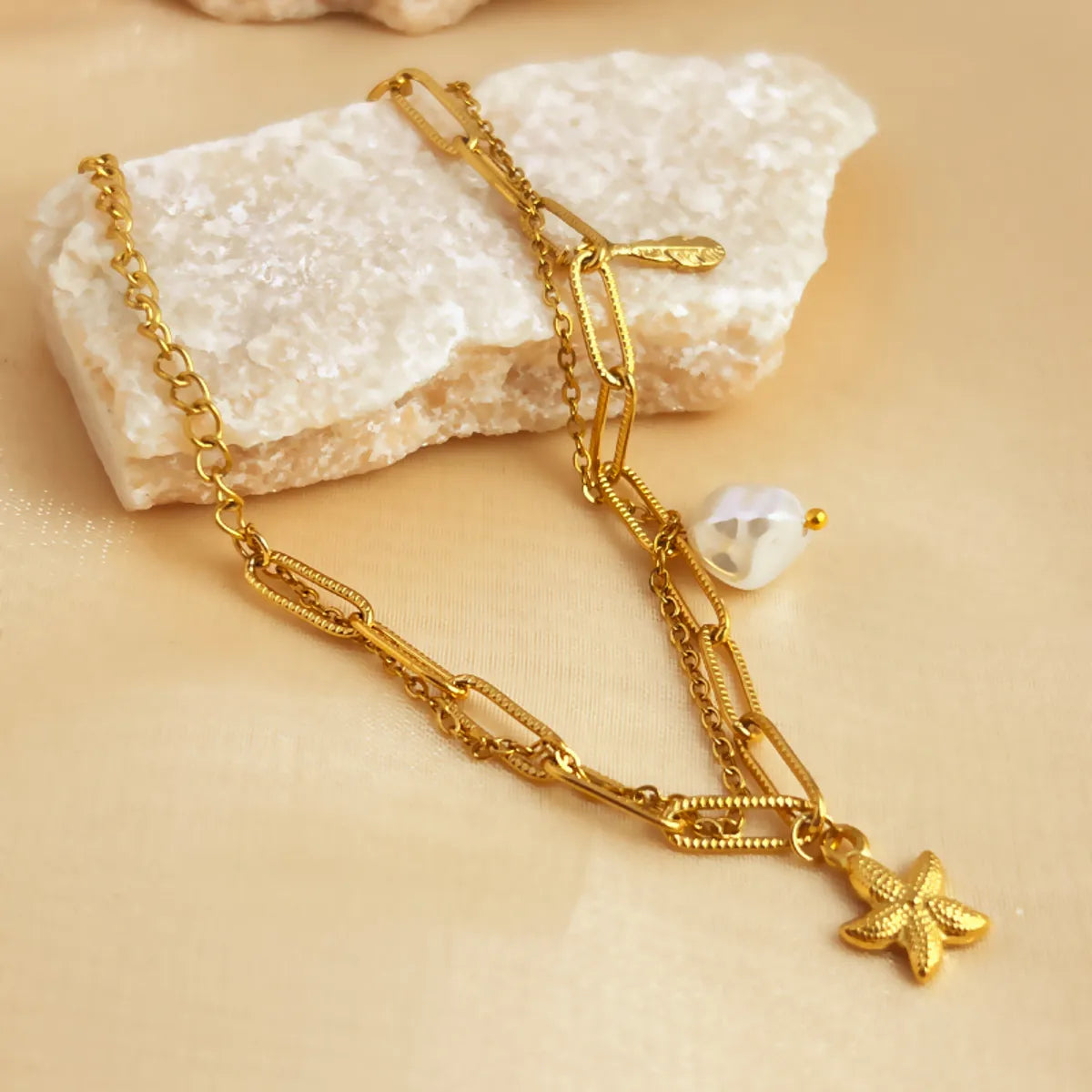 IG Style Korean Style Starfish Feather 304 Stainless Steel 18K Gold Plated Bracelets In Bulk