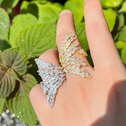 Ig Style Korean Style Wings Copper Plating Inlay Artificial Gemstones Gold Plated Rhodium Plated Open Rings