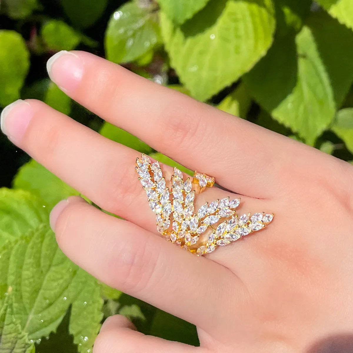 Ig Style Korean Style Wings Copper Plating Inlay Artificial Gemstones Gold Plated Rhodium Plated Open Rings