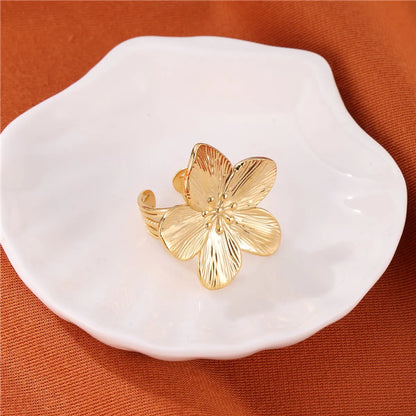 Ig Style Lady Flower Stainless Steel Plating Gold Plated Open Rings