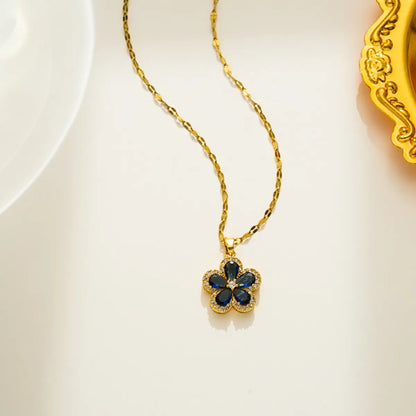 Ig Style Lady Flower Titanium Steel Inlay Zircon Pendant Necklace