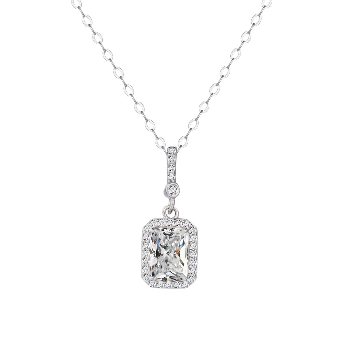 Ig Style Lady Korean Style Square Sterling Silver Inlay Zircon Pendant Necklace