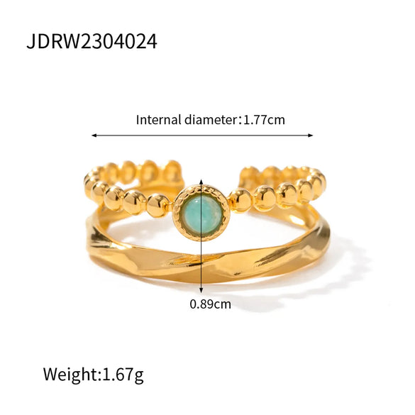 IG Style Lady Modern Style Geometric 304 Stainless Steel 18K Gold Plated Amazonite Open Rings In Bulk