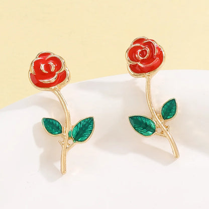 IG Style Lady Sweet Rose Alloy Enamel Women'S Rings Earrings Necklace