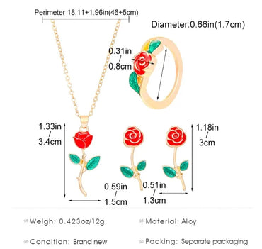 IG Style Lady Sweet Rose Alloy Enamel Women'S Rings Earrings Necklace