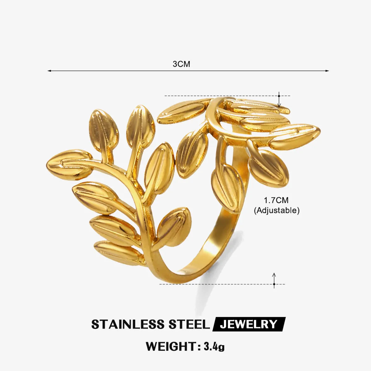 304 Stainless Steel 18K Gold Plated IG Style Plating Leaves Open Rings