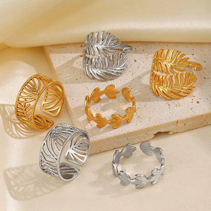 Ig Style Leaves Stainless Steel Plating 18k Gold Plated Open Rings