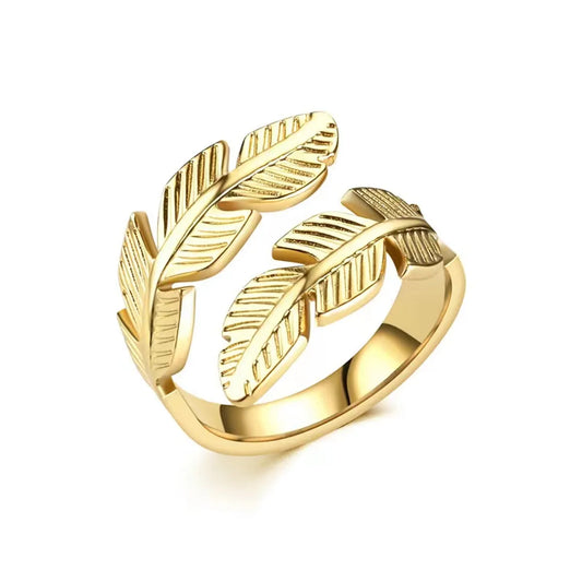 Ig Style Leaves Titanium Steel 18k Gold Plated Open Rings