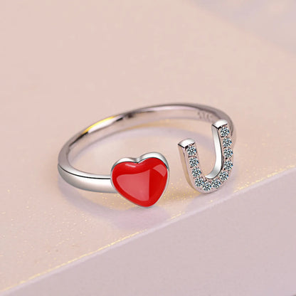 Ig Style Letter Heart Shape Copper Enamel Adjustable Ring