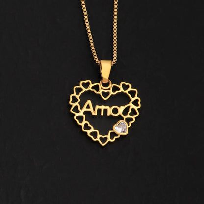 304 Stainless Steel Copper 18K Gold Plated IG Style Plating Inlay Letter Heart Shape Key Zircon Pendant Necklace