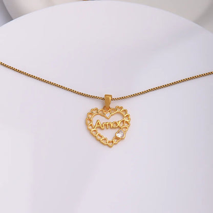 304 Stainless Steel Copper 18K Gold Plated IG Style Plating Inlay Letter Heart Shape Key Zircon Pendant Necklace