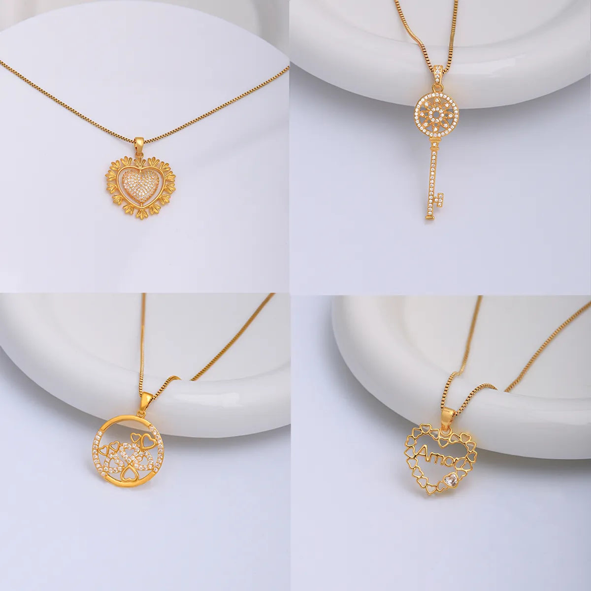 304 Stainless Steel Copper 18K Gold Plated IG Style Plating Inlay Letter Heart Shape Key Zircon Pendant Necklace