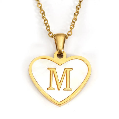 Ig Style Letter Heart Shape Stainless Steel Plating Inlay Shell 18k Gold Plated Pendant Necklace