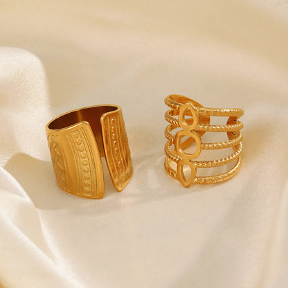 Ig Style Lines Stainless Steel Plating 18k Gold Plated Open Rings