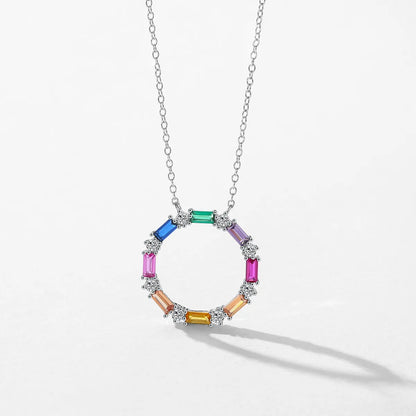 Ig Style Luxurious Circle Colorful Sterling Silver Plating Inlay Zircon Rhodium Plated Necklace