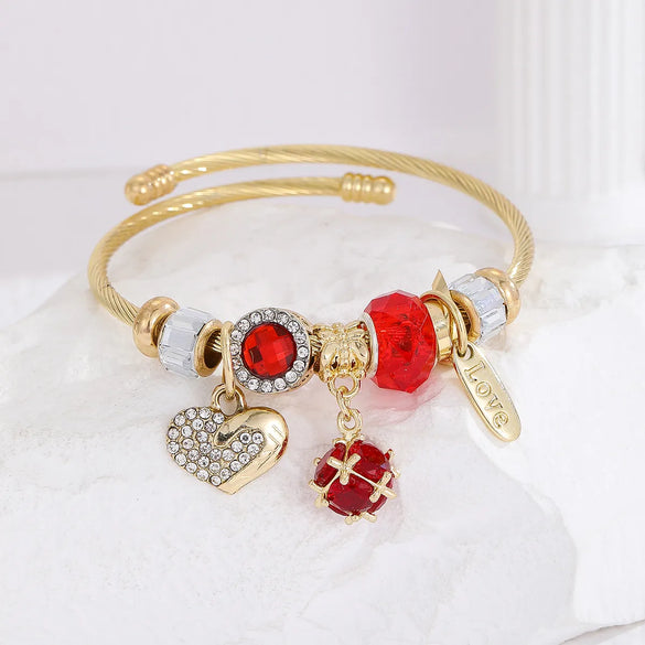 IG Style Modern Style Classic Style Bear Heart Shape Pineapple 304 Stainless Steel Alloy Gold Plated Artificial Crystal Rhinestones Bangle In Bulk